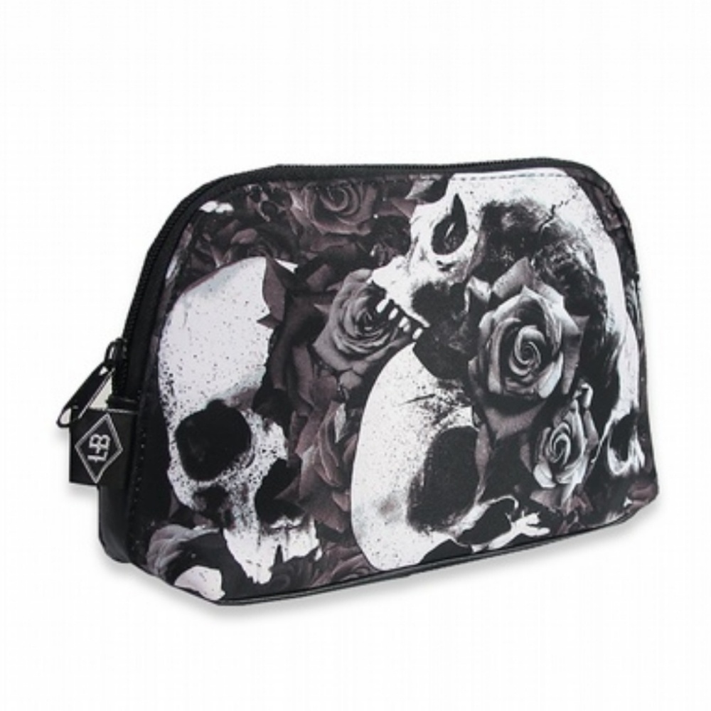 Liquor Brand Doomed cosmetics bag skulls and roses